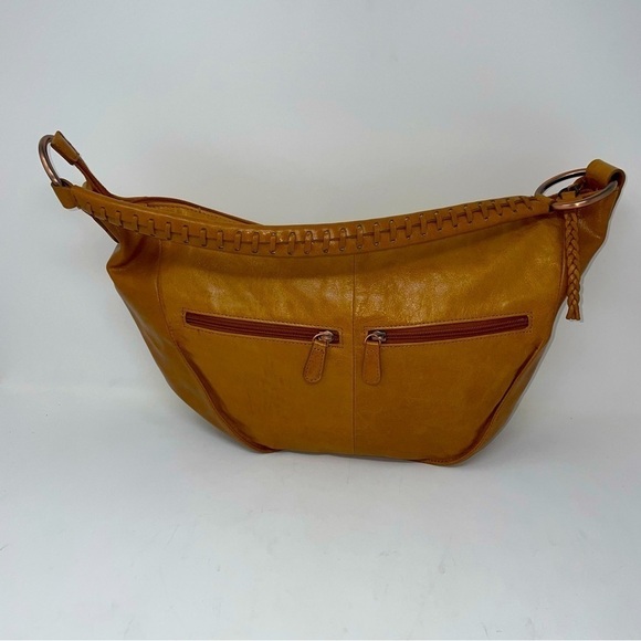 Auricle Orange Leather Shoulder Bag | Tapered Design - Picture 3 of 15